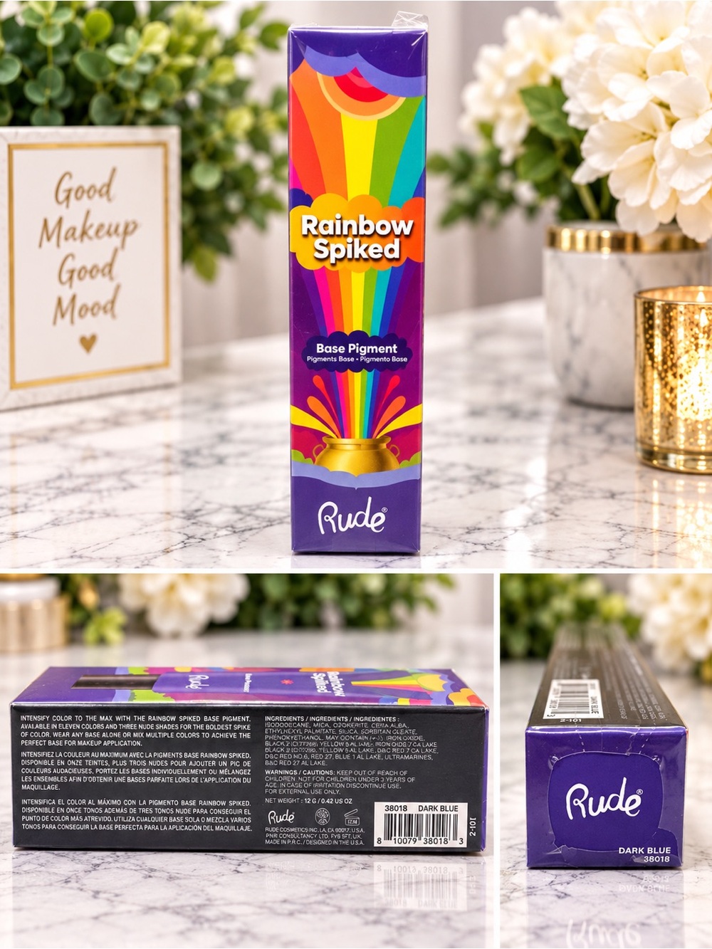NWT Rude Cosmetics Rainbow Spiked Base Pigment Dark Blue 38018 - Picture 2 of 4